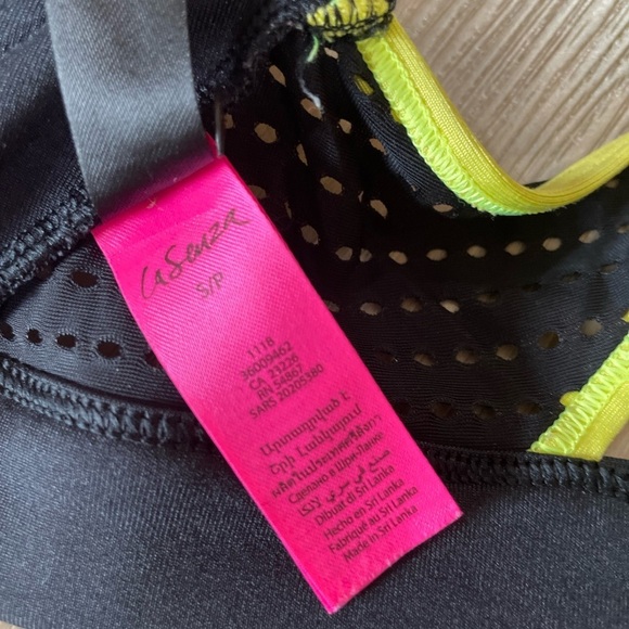 LA SENZA Black & Yellow zip-up Sports bra with crisscross back. Size Small - Picture 8 of 8